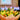 Graduation flowers with yellow roses and orange blooms in a wrapped bouquet, with people blurred in the background.