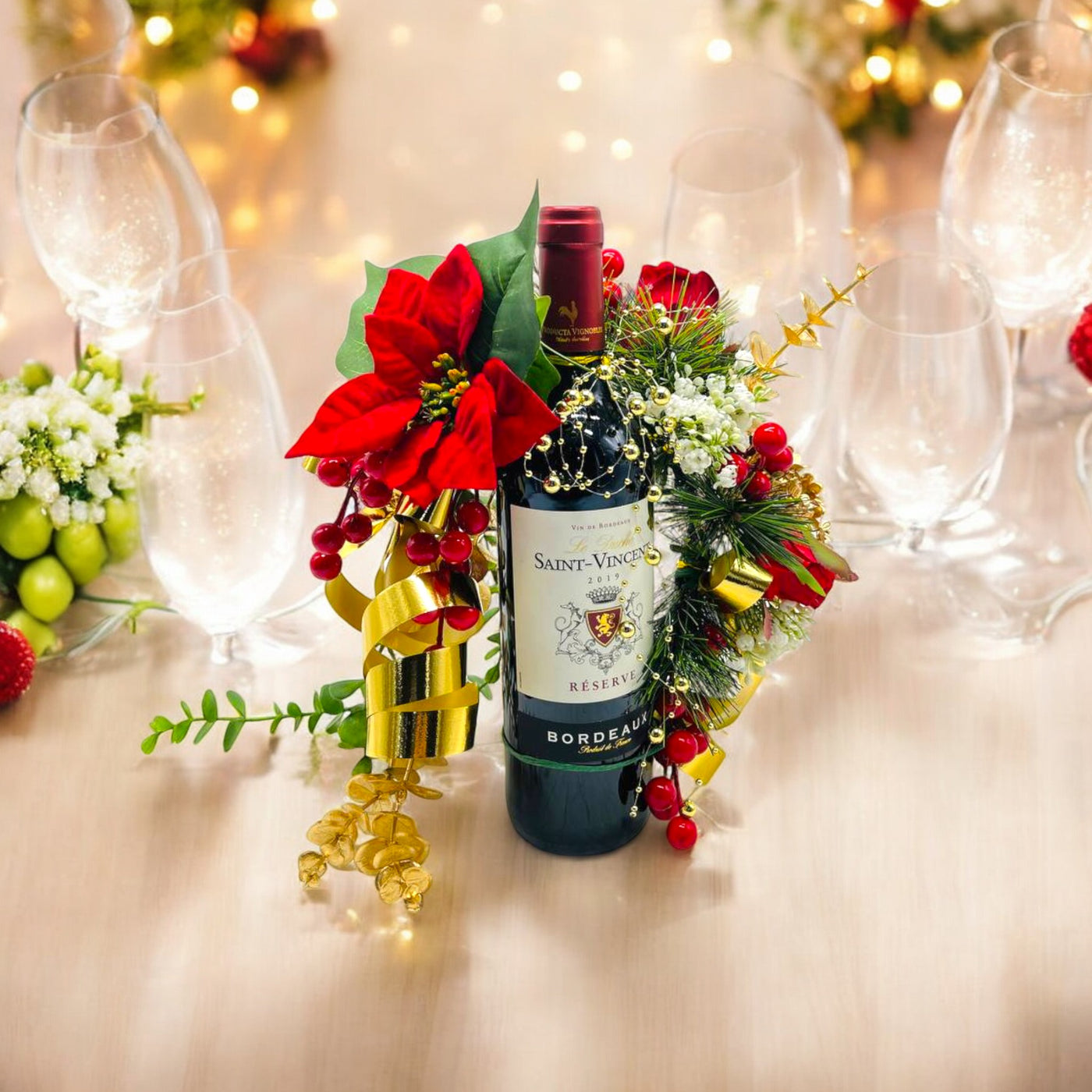 Festive Petal Pour Christmas Wine Arrangement (JXA13P)